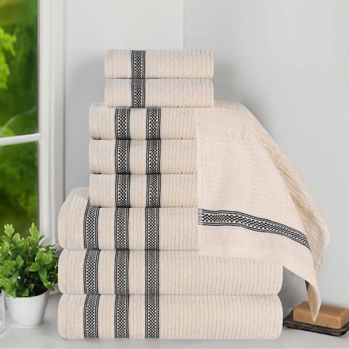 Zero Twist Cotton Ribbed Geometric Border Plush 9 Piece Towel Set