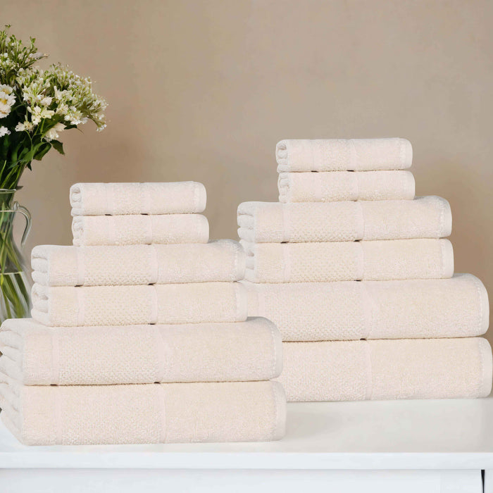 Mile Smart Twist Cotton Solid Broad Border 12 Piece Towel Set