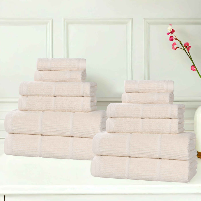 Milo Smart Twist Cotton Solid Ribbed Design 12 Piece Towel Set