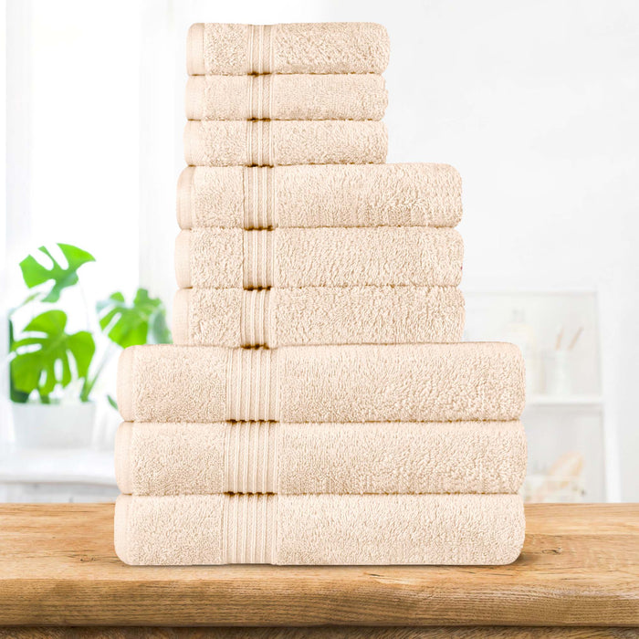 Egyptian Cotton Highly Absorbent Solid 9-Piece Ultra Soft Towel Set - Ivory