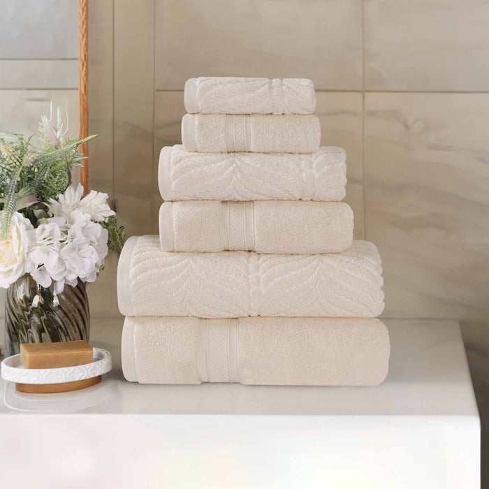 Zero Twist Cotton Solid and Jacquard Elegant Chevron 6 Piece Towel Set