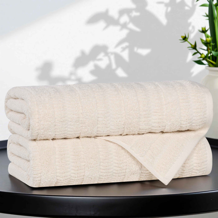 Mika Smart Twist Cotton Solid Vertical Ribbed Bath Towels, Set of 2