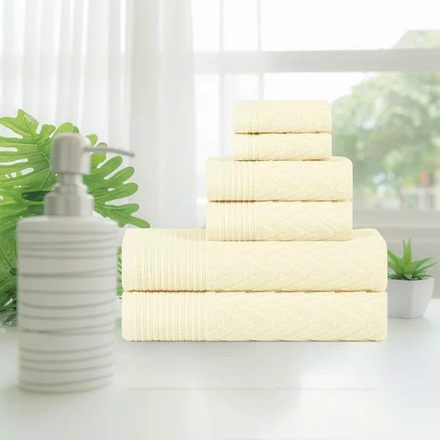 Chevron Cotton 6 Piece Towel Set - Ivory