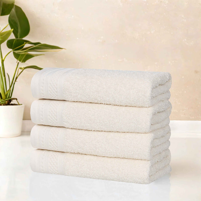 Honeycomb Textured Waffle Border Luxury Cotton Hand Towels, Set of 4