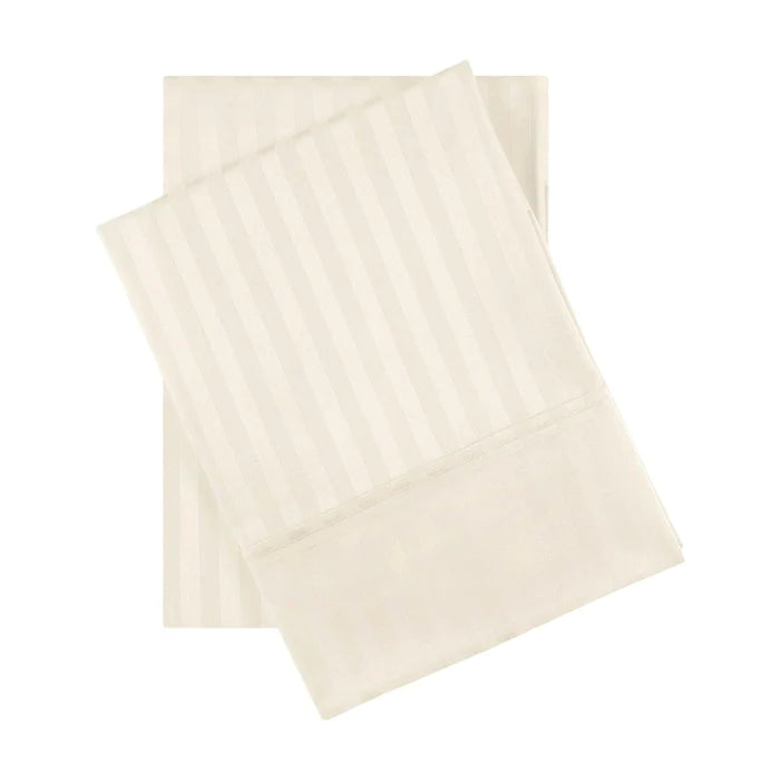 Egyptian Cotton 600 Thread Count 2 Piece Striped Pillowcase Set - Ivory