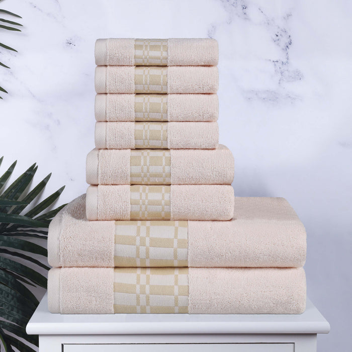 Larissa Cotton Geometric Embroidered Border 8-Piece Assorted Towel Set - Ivory