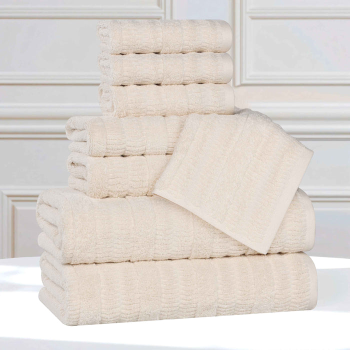 Mika Smart Twist Cotton Solid Vertical Ribbed 8 Piece Towel Set