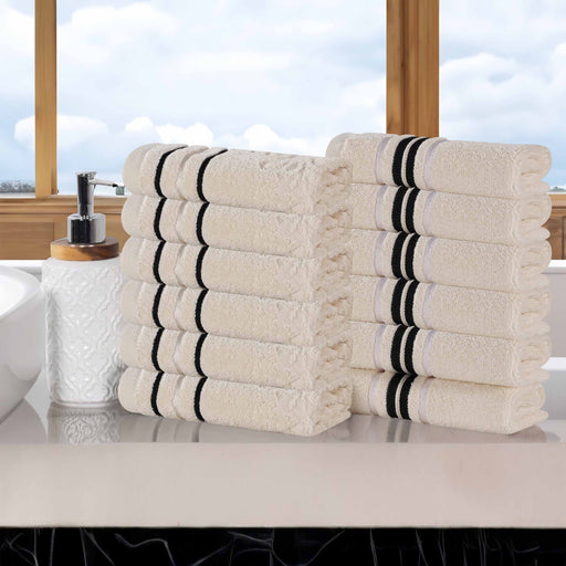 Sadie Zero Twist Cotton Solid Jacquard Floral Face Towel Set of 12 - Ivory