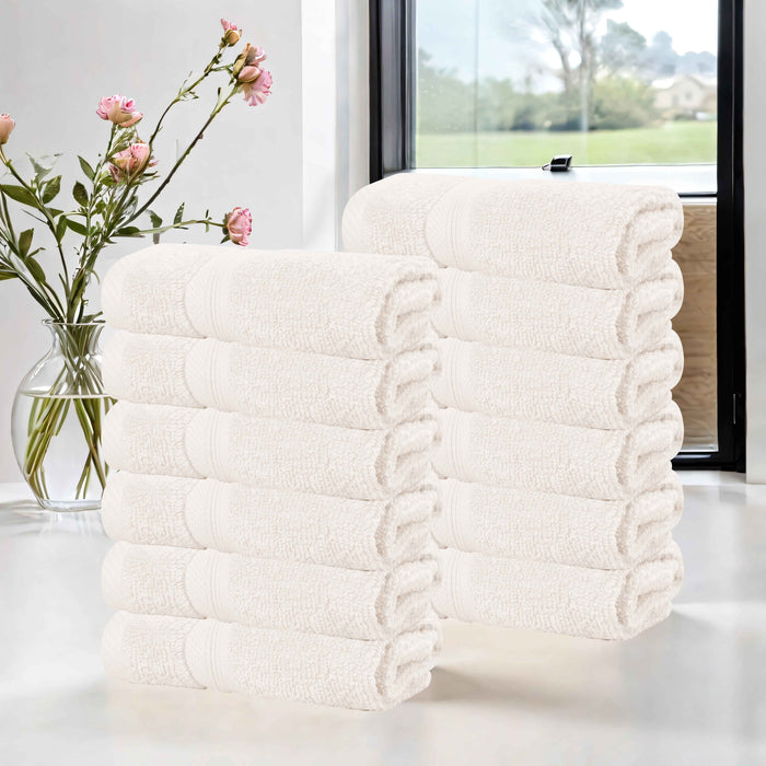 Smart Dry Zero Twist Cotton Solid Washcloth Face Towels, Set of 12