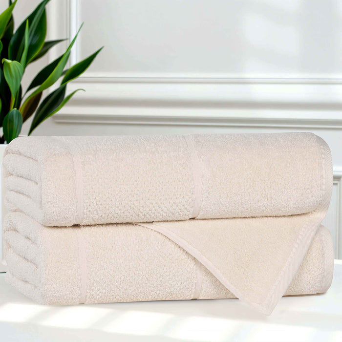 Mile Smart Twist Cotton Solid Broad Border Bath Towels, Set of 2