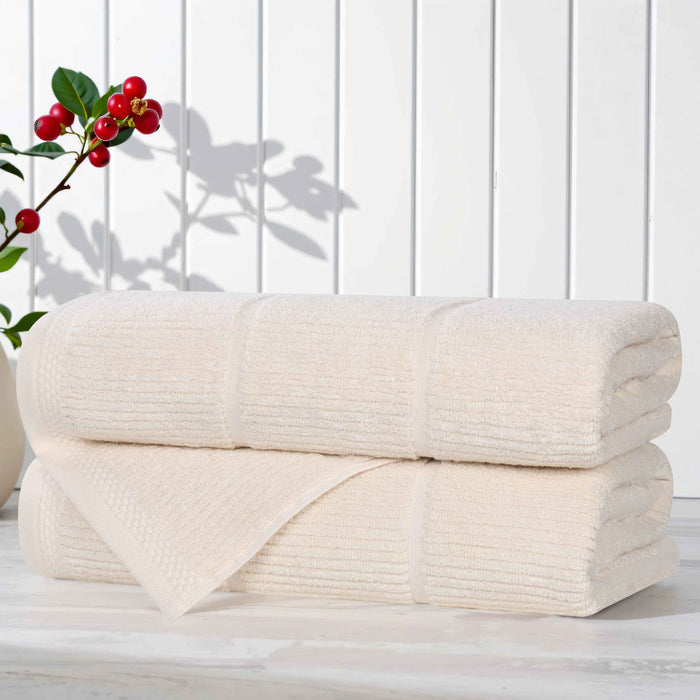 Milo Smart Twist Cotton Solid Ribbed Design Bath Towels, Set of 2