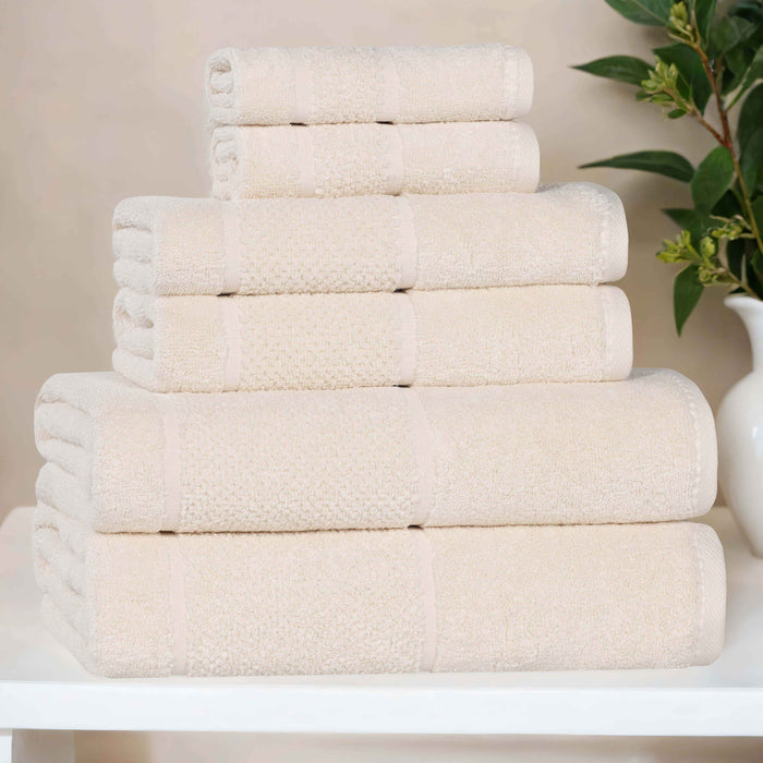 Mile Smart Twist Cotton Solid Broad Border 6 Piece Towel Set