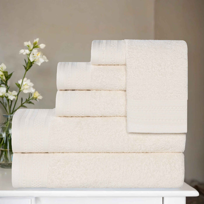 Honeycomb Textured Waffle Border Luxury Cotton 6 Piece Towel Set