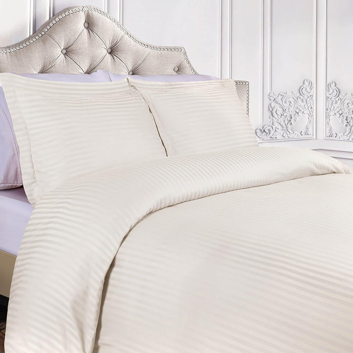 Egyptian Cotton 300 Thread Count Striped Duvet Cover Set - Ivory