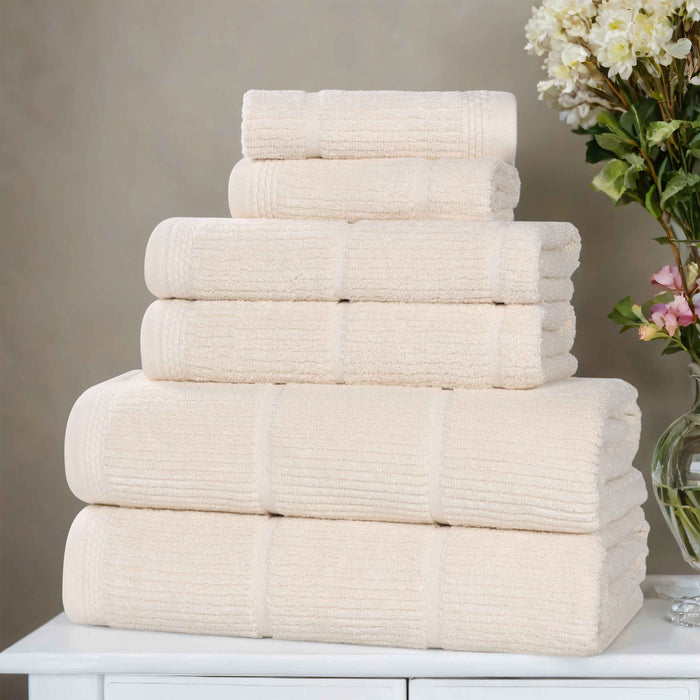 Milo Smart Twist Cotton Solid Ribbed Design 6 Piece Towel Set