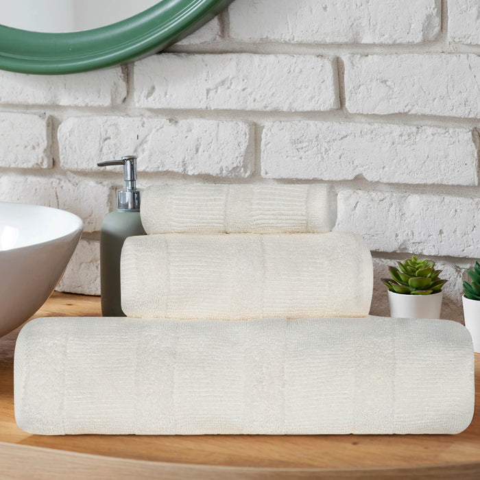 Ribbed Turkish Cotton Quick-Dry Solid 3 Piece Assorted Towel Set - Ivory