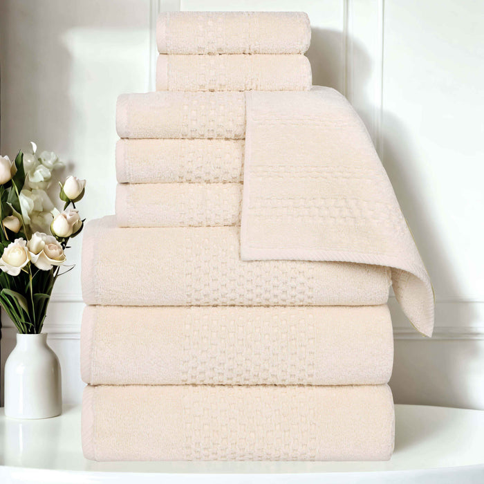 Playa Zero Twist Cotton Solid Waffle Textured 9 Piece Towel Set