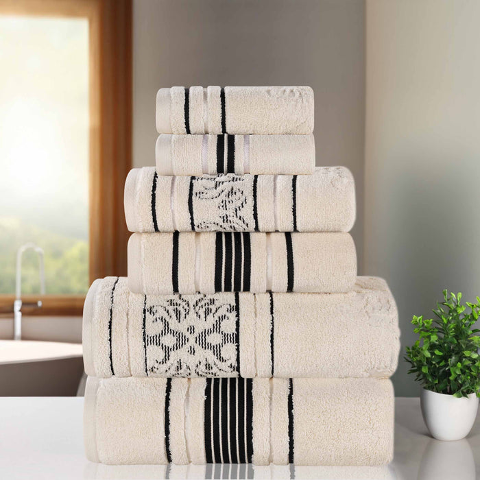 Sadie Zero Twist Cotton Solid and Jacquard Floral 6 Piece Towel Set