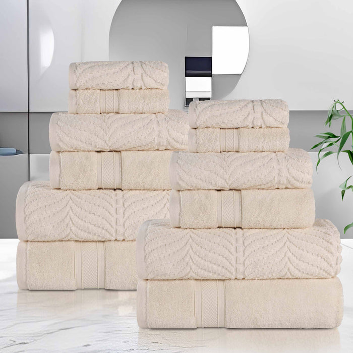 Zero Twist Cotton Solid & Jacquard Elegant Chevron 12 Piece Towel Set