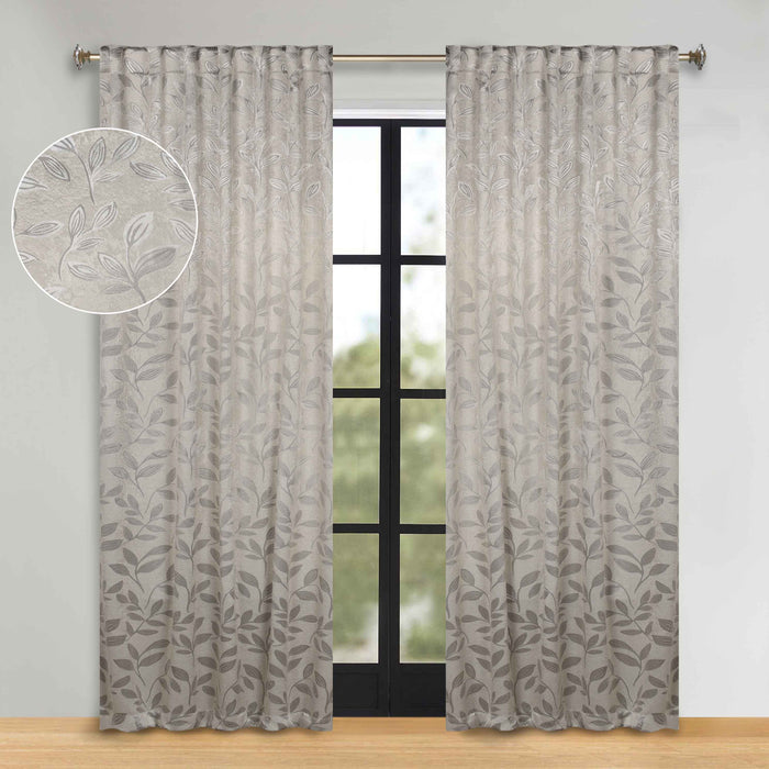 Superior Leaves Room Darkening Back Tab Blackout Curtains Panel Set