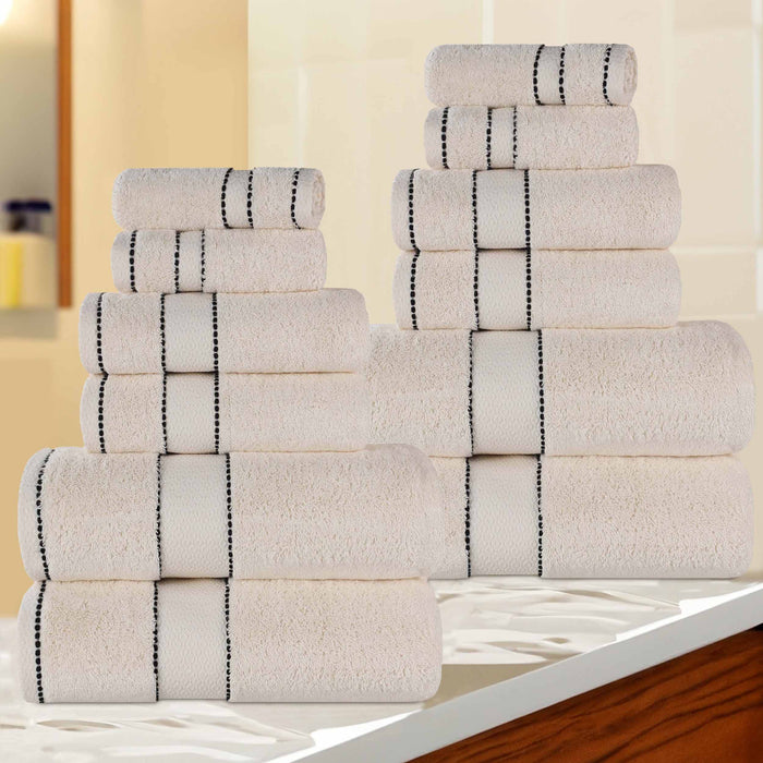 Niles Egypt Produced Giza Cotton Dobby Absorbent 12 Piece Towel Set