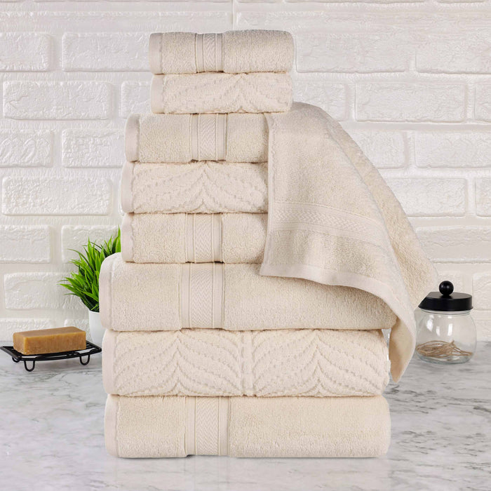 Zero Twist Cotton Solid and Jacquard Elegant Chevron 9 Piece Towel Set