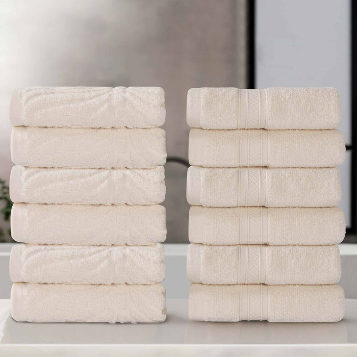 Zero Twist Cotton Solid and Jacquard Chevron Face Towel Set of 12