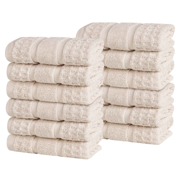 Zero Twist Cotton Waffle Honeycomb Soft Absorbent Face Towel Set of 12 - Blue Nile Mills