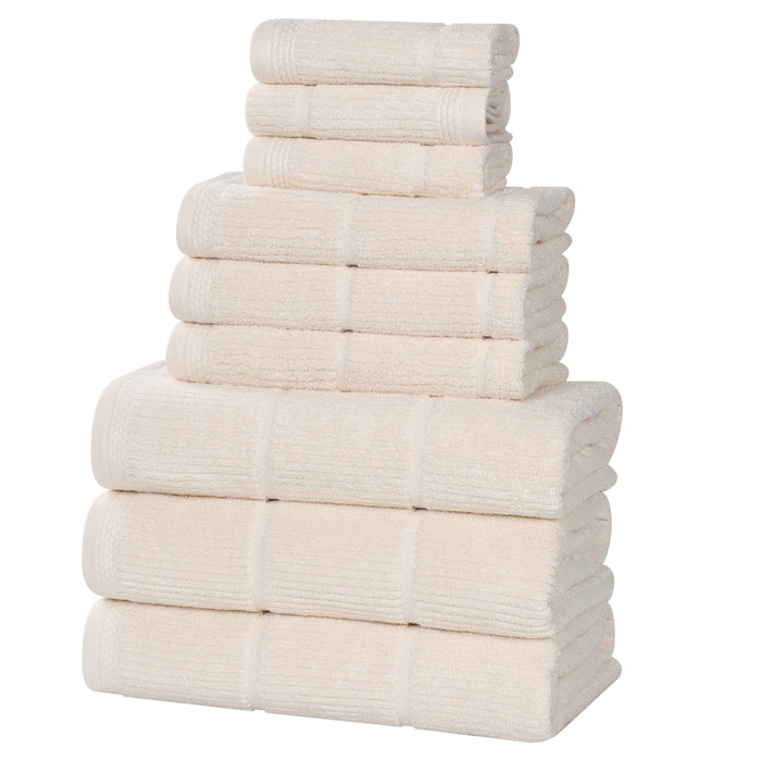 Milo Smart Twist Cotton Solid Ribbed Design 9 Piece Towel Set