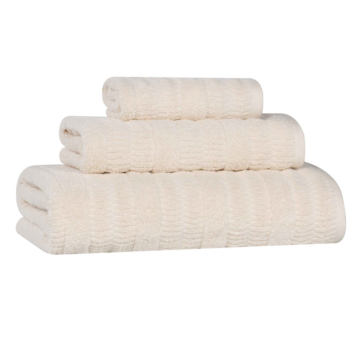 Mika Smart Twist Cotton Solid Vertical Ribbed 3 Piece Towel Set