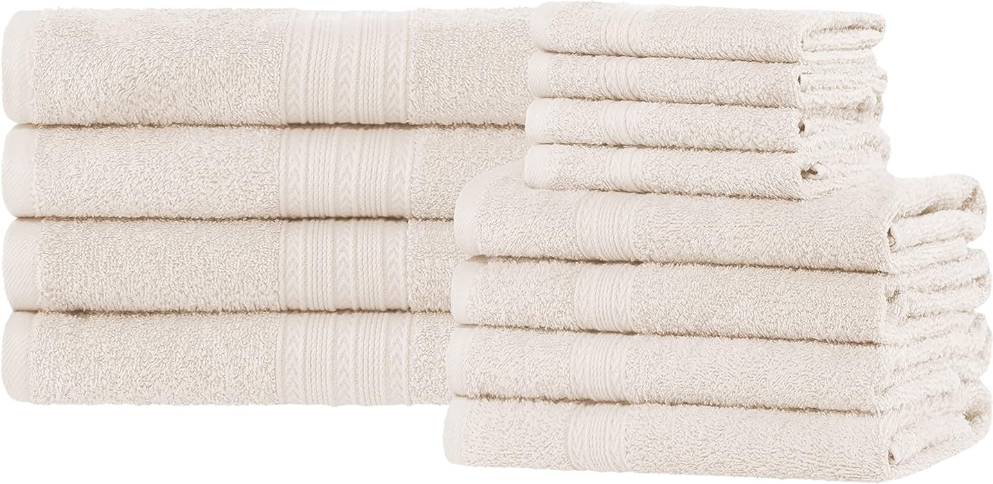 Cotton Eco Friendly Solid 12 Piece Towel Set - Ivory