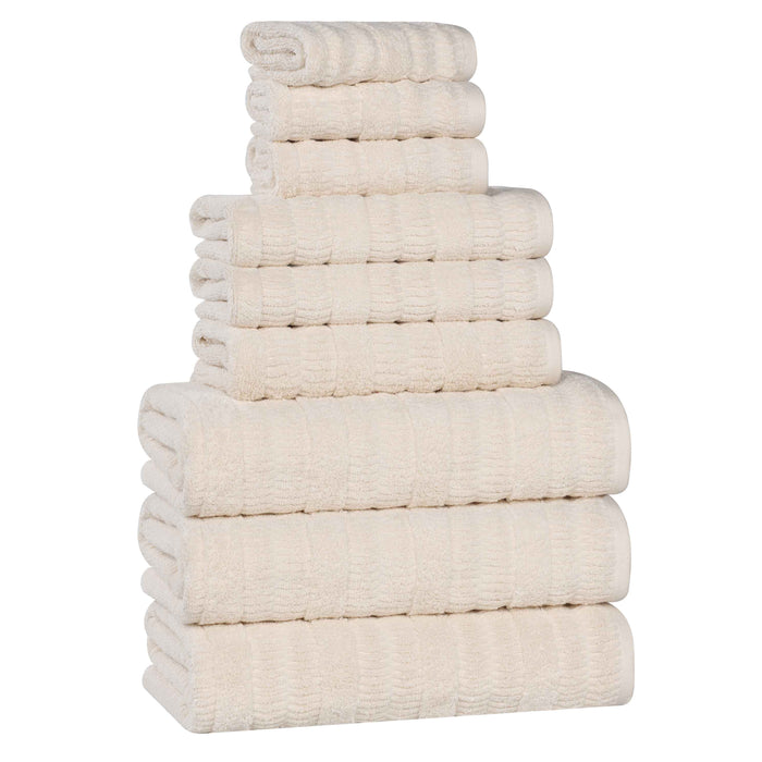 Mika Smart Twist Cotton Solid Vertical Ribbed 9 Piece Towel Set