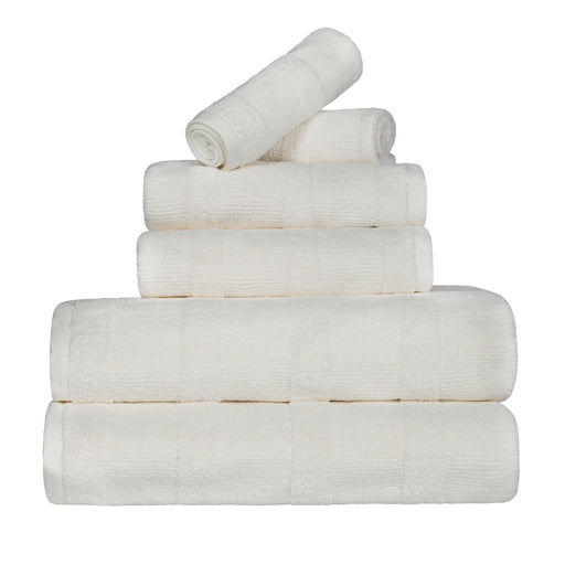Ribbed Turkish Cotton Quick-Dry Solid 6 Piece Assorted Towel Set - Ivory