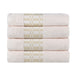Cotton Geometric Embroidered Jacquard Border 4 Piece Bath Towel Set - Ivory