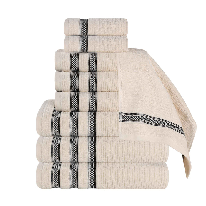 Zero Twist Cotton Ribbed Geometric Border Plush 9 Piece Towel Set