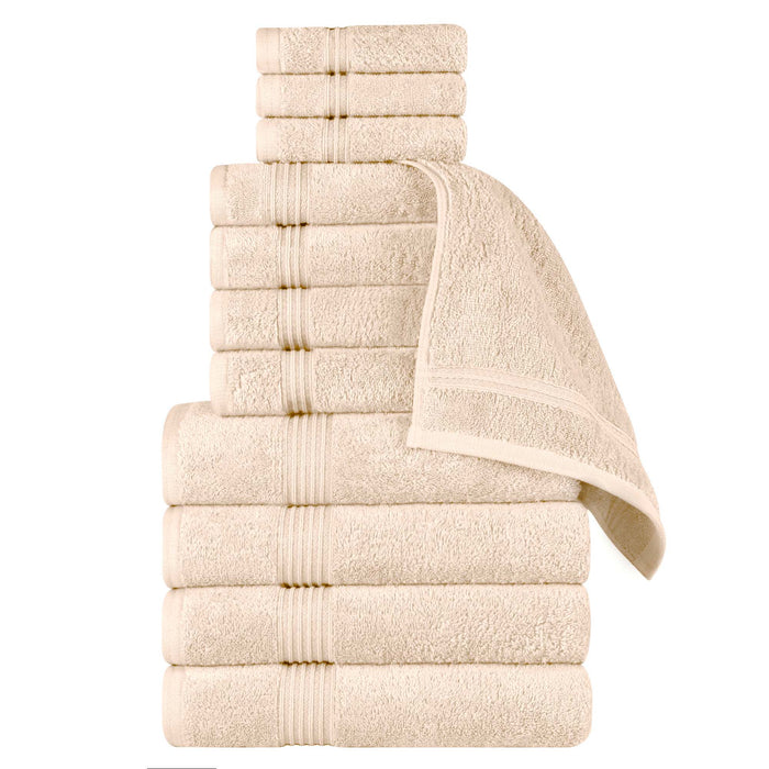 Egyptian Cotton Highly Absorbent Solid 12-Piece Ultra Soft Towel Set - Ivory