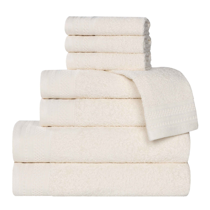 Honeycomb Textured Waffle Border Luxury Cotton 8 Piece Towel Set