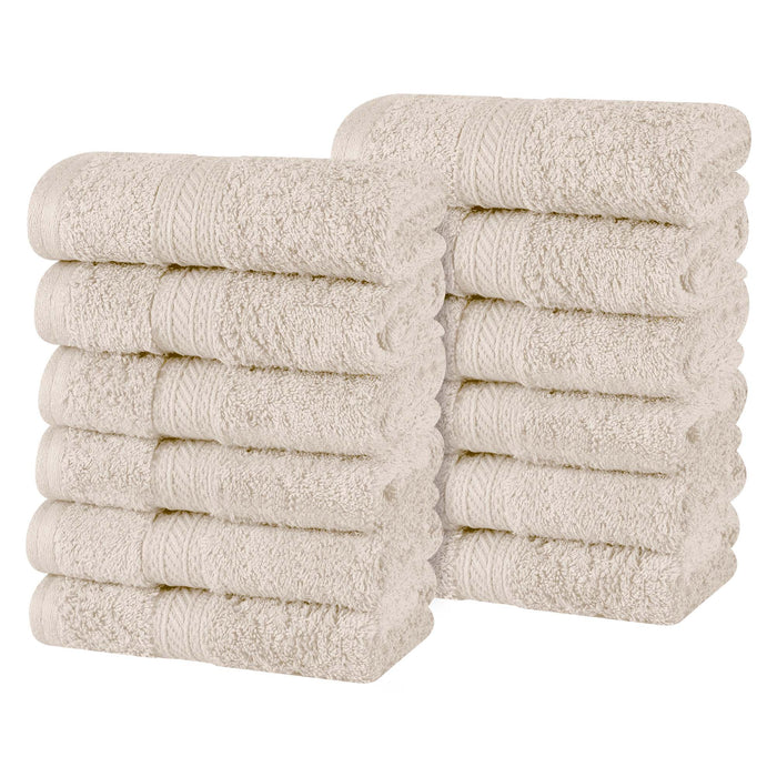 Atlas Cotton Plush Heavyweight Luxury Face Towel Washcloth Set of 12 - Ivory