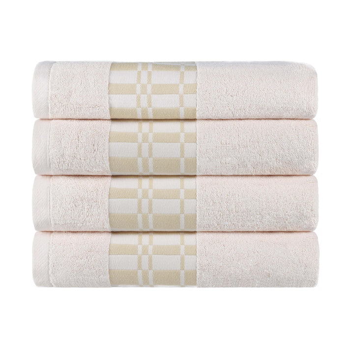 Larissa Cotton Geometric Embroidered Border Bath Towels, Set of 4 - Ivory