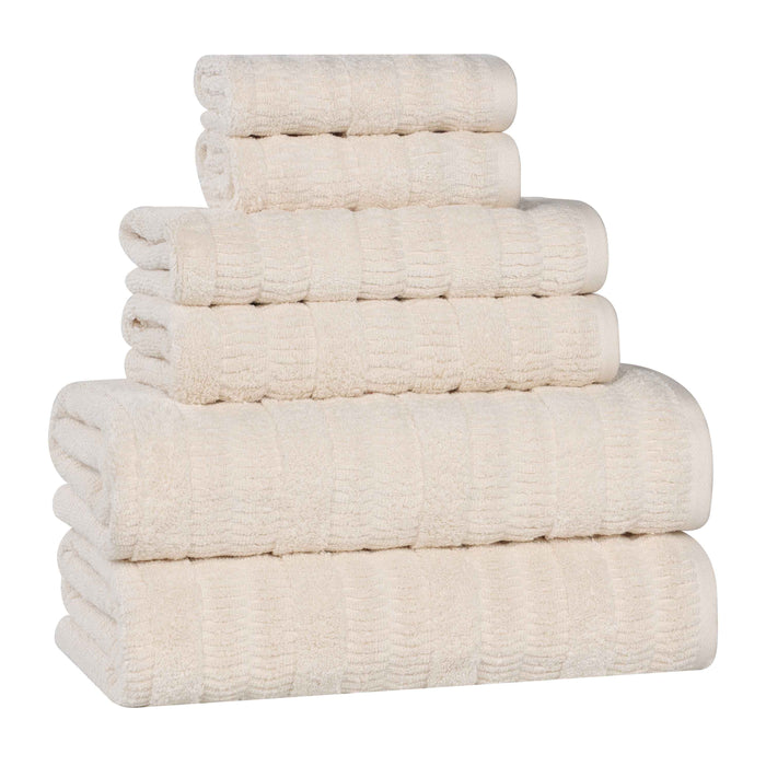 Mika Smart Twist Cotton Solid Vertical Ribbed 6 Piece Towel Set