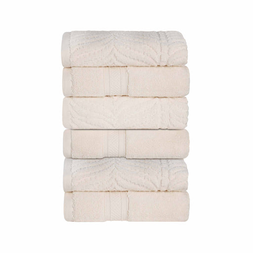 Cotton Solid and Jacquard Chevron Hand Towel Assorted Set of 6 - Ivory