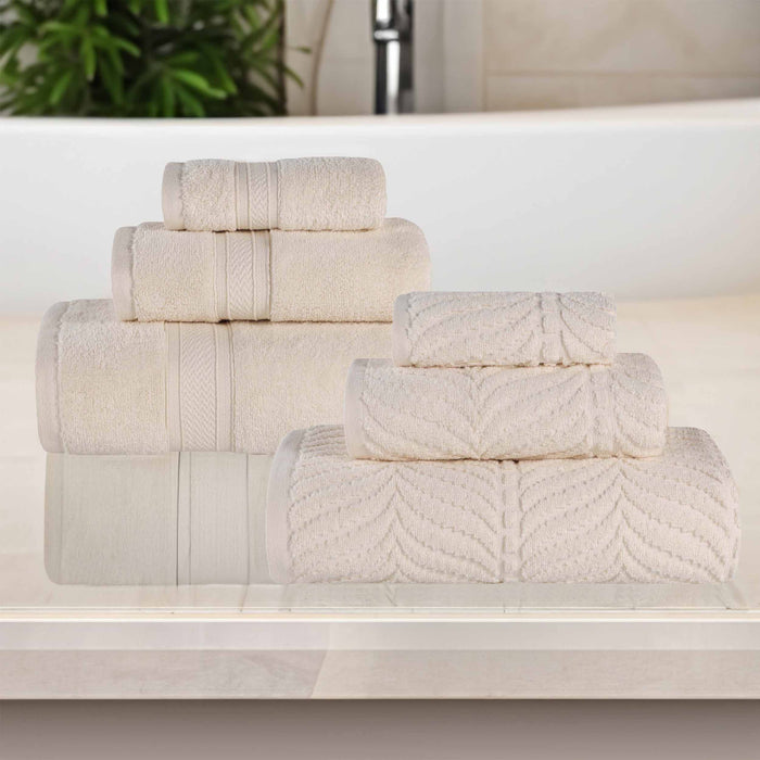 Zero Twist Cotton Solid and Jacquard Elegant Chevron 6 Piece Towel Set