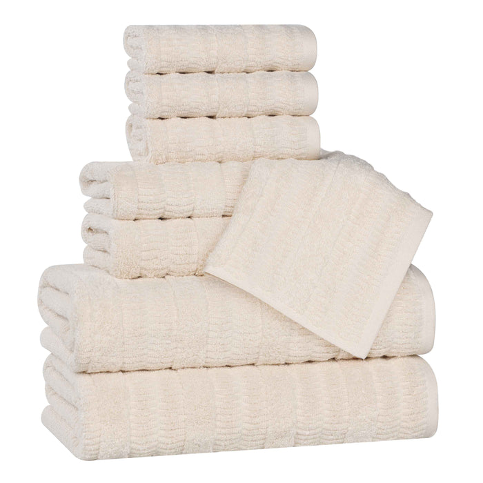 Mika Smart Twist Cotton Solid Vertical Ribbed 8 Piece Towel Set