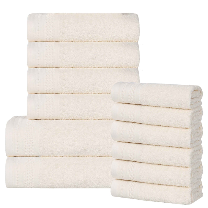 Honeycomb Textured Waffle Border Luxury Cotton 12 Piece Towel Set