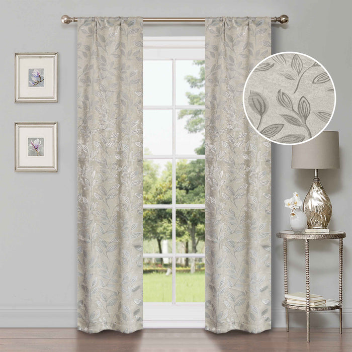 Leaves Room Darkening Blackout Curtain Panel Sets - Ivory