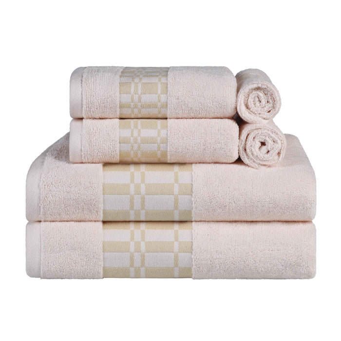 Larissa Cotton Geometric Embroidered Border 6-Piece Assorted Towel Set - Ivory