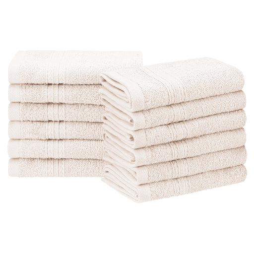 Cotton Eco Friendly 12 Piece Solid Face Towel Set - Ivory