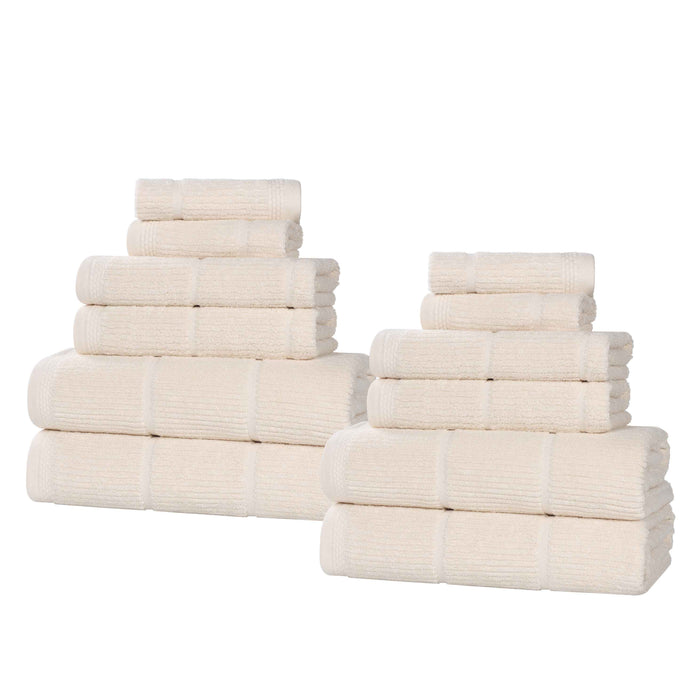 Milo Smart Twist Cotton Solid Ribbed Design 12 Piece Towel Set