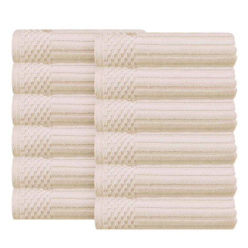 Soho Ribbed Textured Cotton Ultra-Absorbent Face Towel (Set of 12) - Ivory