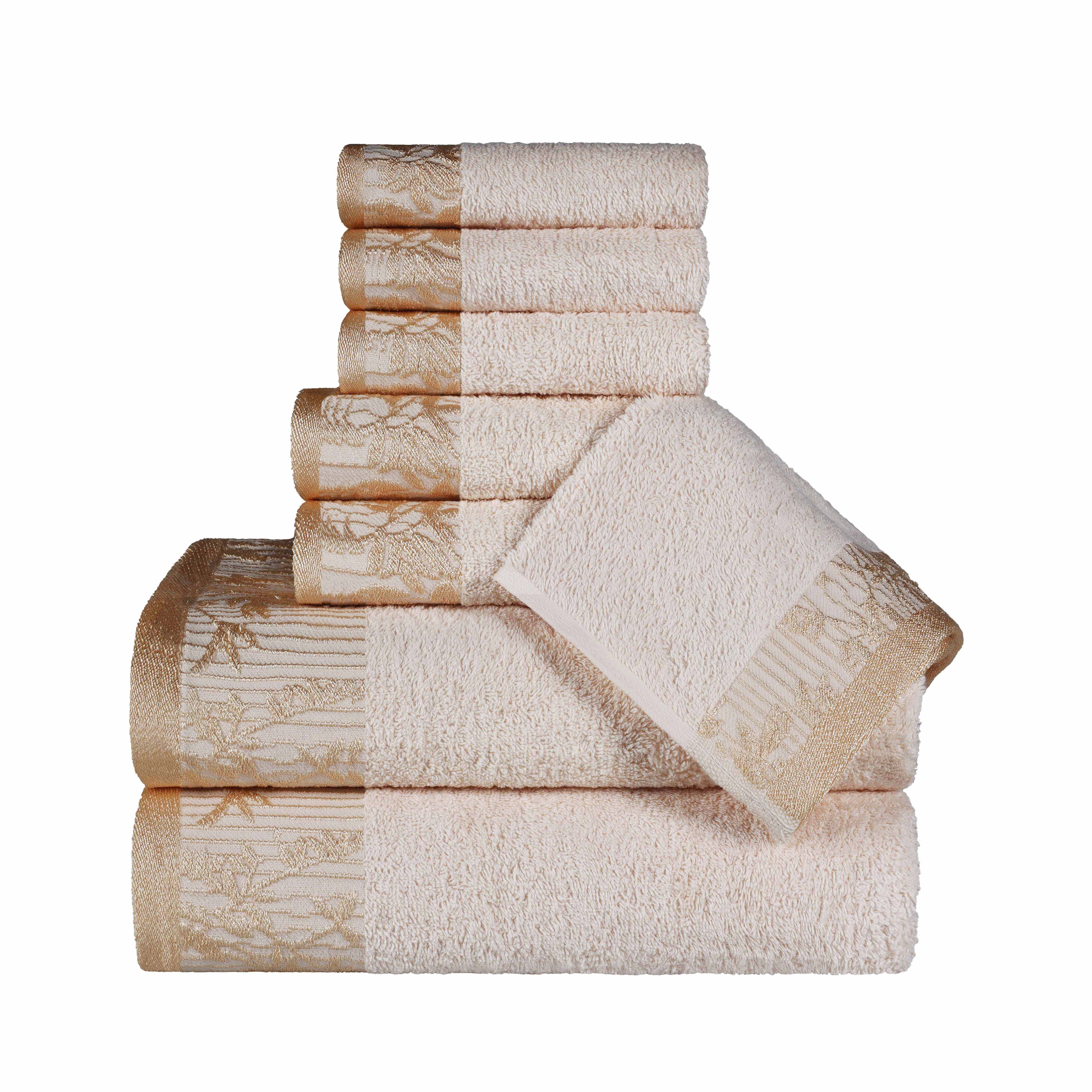 Wisteria Cotton Floral Embroidered Jacquard Border 8-Piece Towel Set - Blue Nile Mills